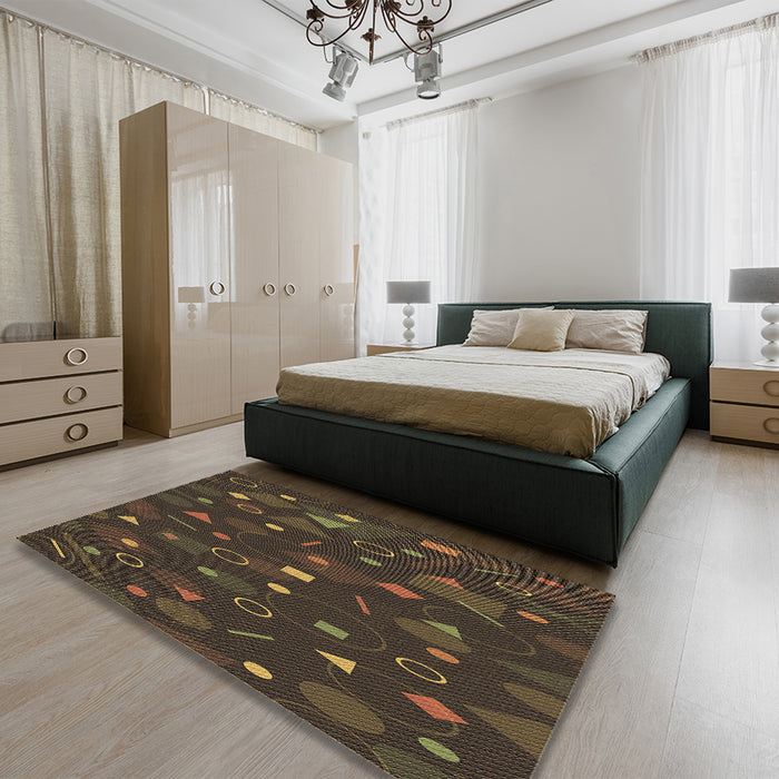 Round Machine Washable Transitional Oak Brown Rug in a Office, wshpat447brn