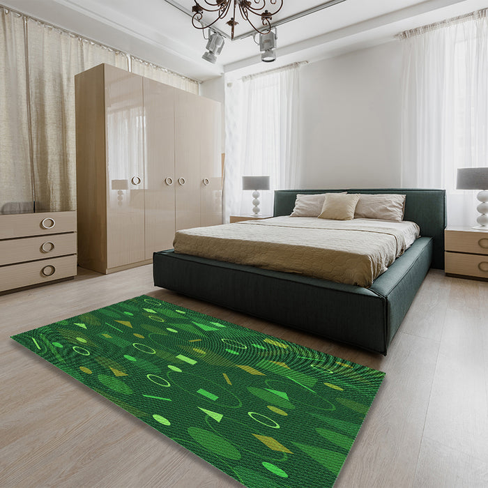 Patterned Deep Emerald Green Rug in a Bedroom, pat447grn