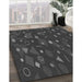 Patterned Charcoal Black Rug in Family Room, pat447gry