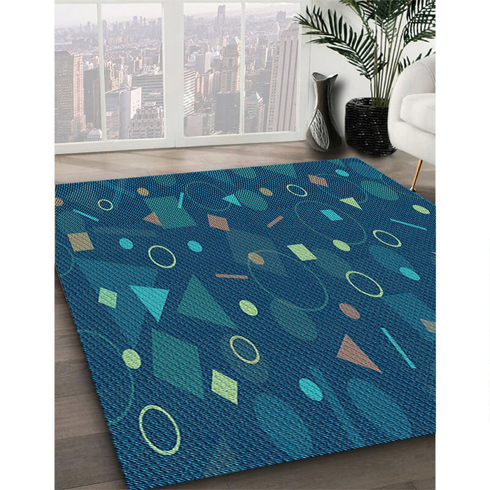 Machine Washable Transitional Bright Navy Blue Rug in a Family Room, wshpat447lblu