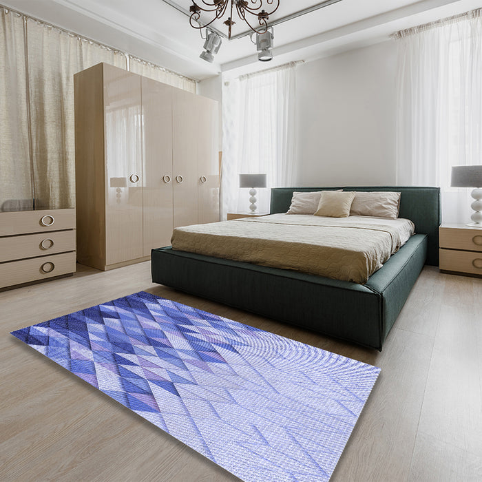 Patterned Blue Rug in a Bedroom, pat448blu