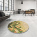 Round Patterned Chrome Gold Yellow Rug in a Office, pat448brn