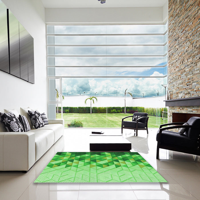Square Patterned Emerald Green Rug in a Living Room, pat448grn