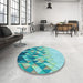 Round Patterned Light Sea Green Rug in a Office, pat448lblu