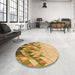 Round Patterned Yellow Orange Rug in a Office, pat448org