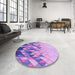 Round Patterned Purple Plum Purple Rug in a Office, pat448pur