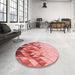 Round Patterned Pastel Pink Rug in a Office, pat448rd