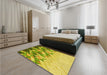 Patterned Dark Yellow Green Rug in a Bedroom, pat448yw