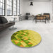 Round Patterned Dark Yellow Green Rug in a Office, pat448yw