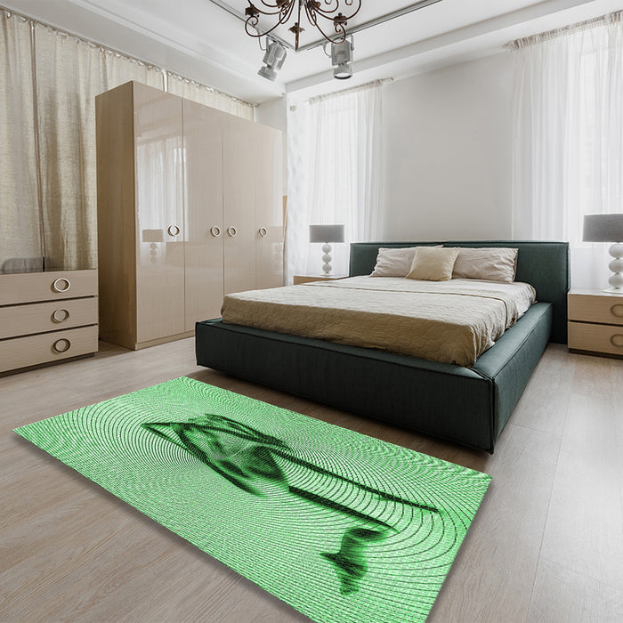 Patterned Green Rug in a Bedroom, pat449grn