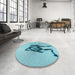 Round Patterned Blue Ivy Blue Rug in a Office, pat449lblu