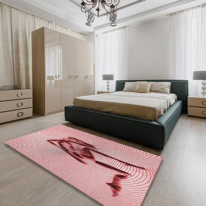 Patterned Deep Rose Pink Rug in a Bedroom, pat449rd