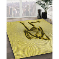 Patterned Dark Yellow Green Rug, pat449yw