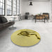 Round Patterned Dark Yellow Green Rug in a Office, pat449yw