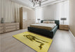 Patterned Dark Yellow Green Rug in a Bedroom, pat449yw