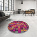 Round Machine Washable Transitional Rose Red Rug in a Office, wshpat44