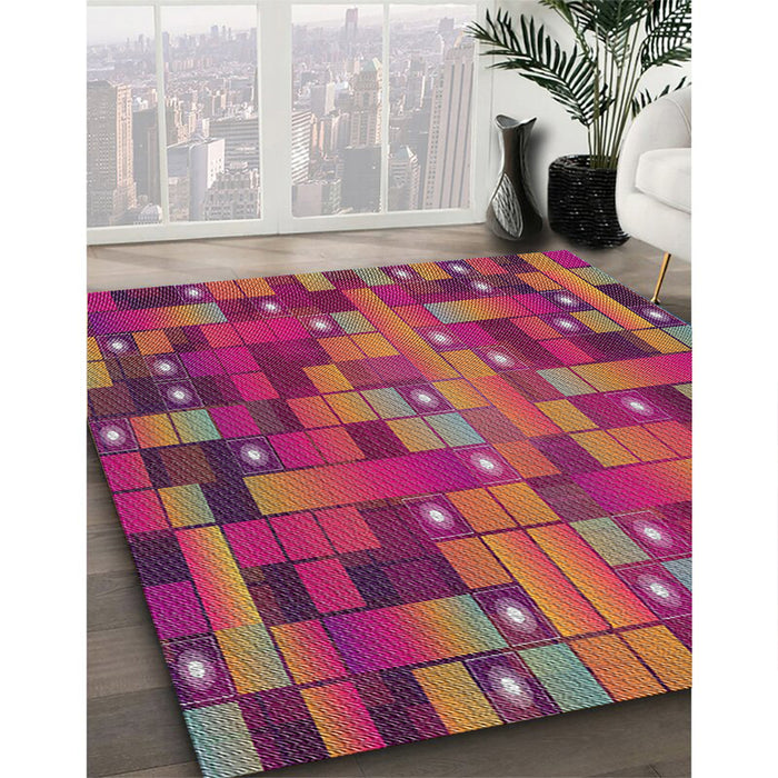 Patterned Rose Red Novelty Rug in Family Room, pat44