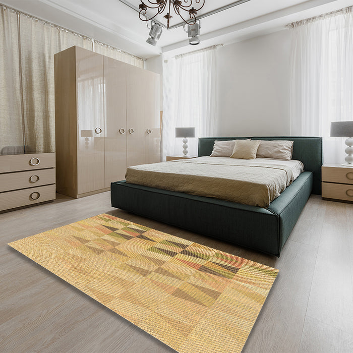 Round Machine Washable Transitional Cinnamon Brown Rug in a Office, wshpat451brn