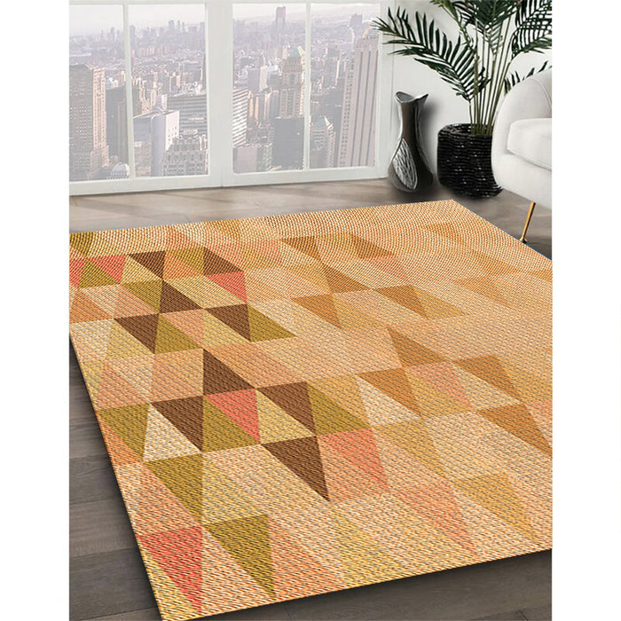 Patterned Yellow Orange Rug in Family Room, pat451org