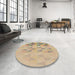 Round Machine Washable Transitional Brown Gold Rug in a Office, wshpat451