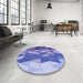 Round Patterned Purple Mimosa Purple Rug in a Office, pat452blu