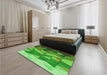 Patterned Dark Lime Green Rug in a Bedroom, pat452grn