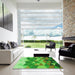 Square Patterned Dark Lime Green Rug in a Living Room, pat452grn