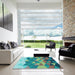 Machine Washable Transitional Turquoise Green Rug in a Kitchen, wshpat452lblu