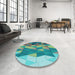 Round Patterned Turquoise Green Rug in a Office, pat452lblu