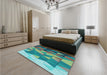 Patterned Turquoise Green Rug in a Bedroom, pat452lblu