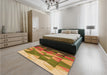 Patterned Mahogany Brown Rug in a Bedroom, pat452org