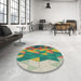 Round Patterned Green Novelty Rug in a Office, pat452