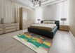 Patterned Green Novelty Rug in a Bedroom, pat452