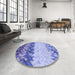 Round Patterned Jeans Blue Rug in a Office, pat453blu