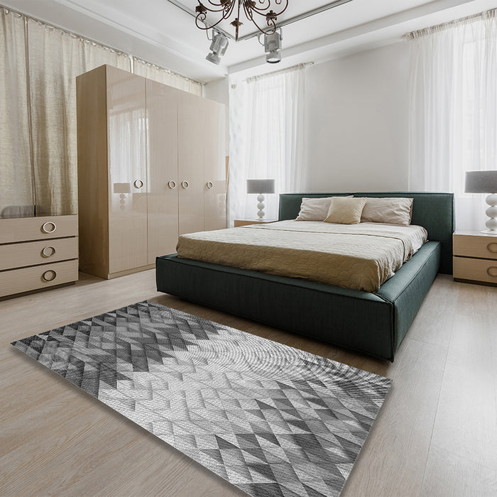 Patterned Cloud Gray Rug in a Bedroom, pat453gry