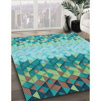 Patterned Turquoise Green Rug, pat453lblu