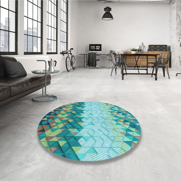 Round Patterned Turquoise Green Rug in a Office, pat453lblu