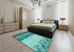 Patterned Turquoise Green Rug in a Bedroom, pat453lblu