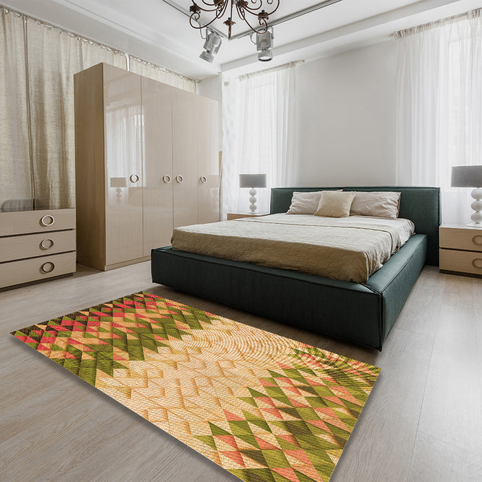 Patterned Orange Rug in a Bedroom, pat453org
