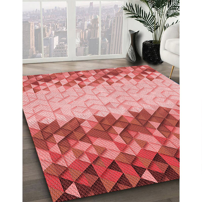 Patterned Light Coral Pink Rug in Family Room, pat453rd