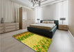 Patterned Dark Yellow Green Rug in a Bedroom, pat453yw