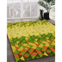 Patterned Dark Yellow Green Rug, pat453yw
