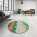 Round Machine Washable Transitional Brown Rug in a Office, wshpat453