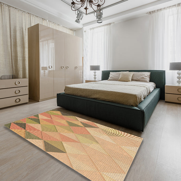 Patterned Yellow Orange Rug in a Bedroom, pat454brn