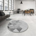 Round Patterned Platinum Silver Gray Rug in a Office, pat454gry