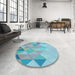 Round Patterned Koi Blue Rug in a Office, pat454lblu