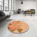 Round Patterned Yellow Orange Rug in a Office, pat454org