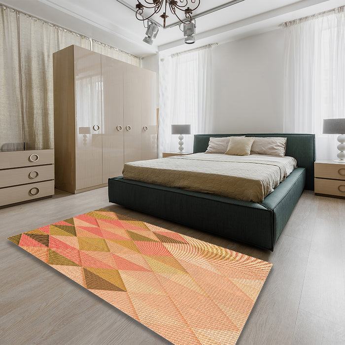 Patterned Yellow Orange Rug in a Bedroom, pat454org