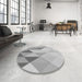 Round Patterned Platinum Silver Gray Rug in a Office, pat455gry