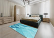 Patterned Dark Turquoise Green Rug in a Bedroom, pat455lblu